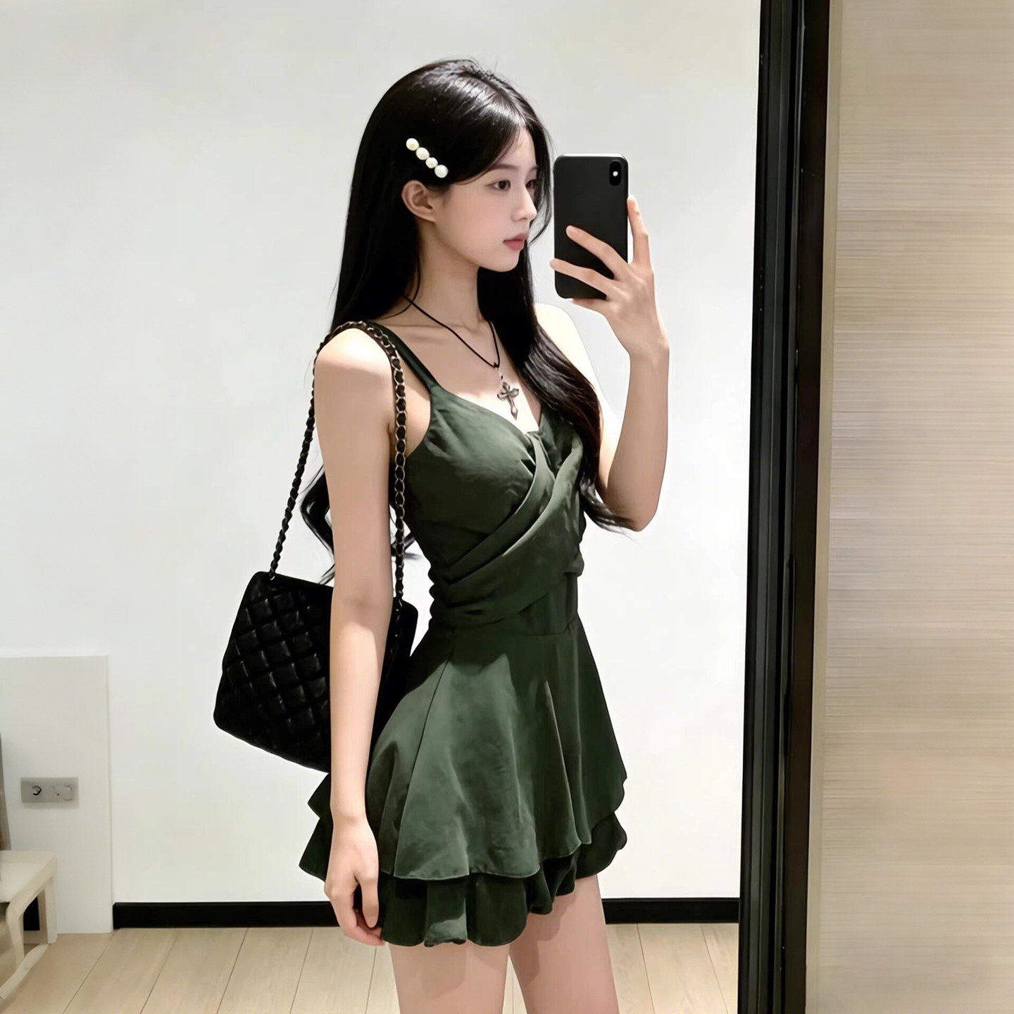 法式绿色吊带连衣裙子女夏季2026新款海边度假风绝美显瘦辣妹短裙