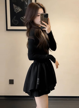 法式气质千金风黑色V领连衣裙女26新款收腰显瘦A字绝美花苞短裙子