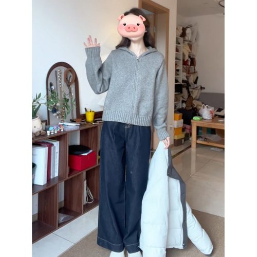 送运费险韩系连帽双拉链短款开衫