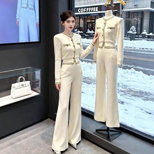 小香风气质名媛套装2026春季新款富家千金高级感白色毛衣裤子女装