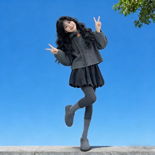 超好看miu系灰色针织套装连衣裙子女春季小个子气质显瘦花苞短裙