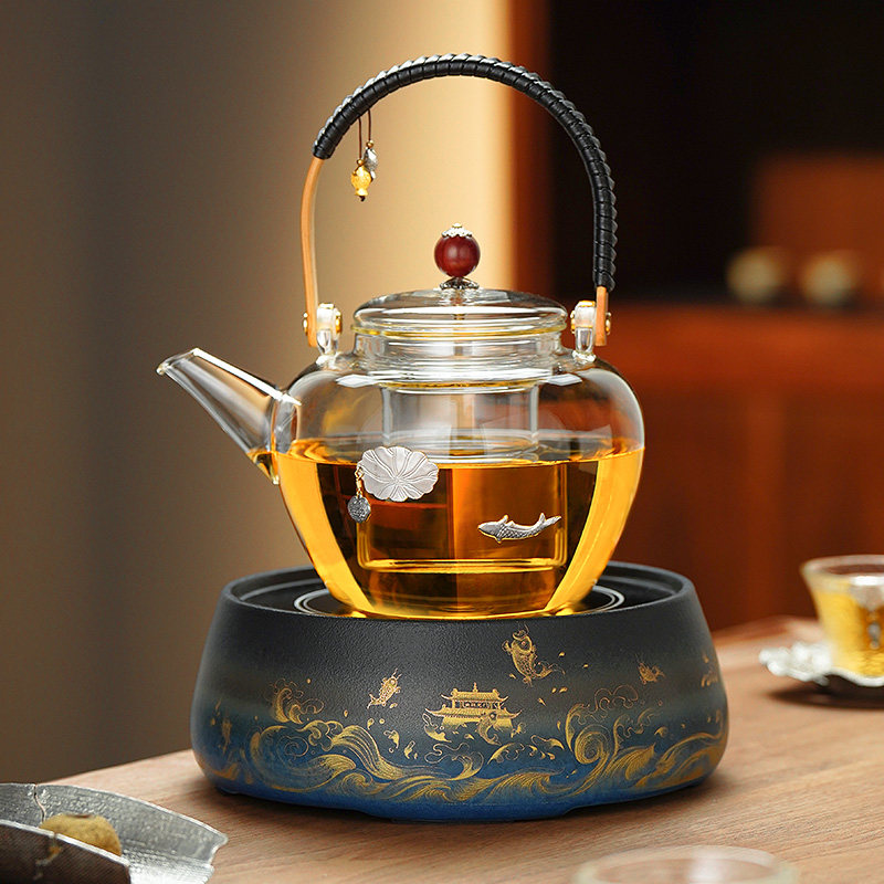 高档玻璃茶壶套装家用蒸汽煮茶壶煮茶器黑晶炉烧水泡茶养生壶送礼