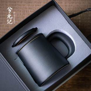 黑陶茶杯陶瓷家用茶水分离办公杯带盖过滤个人男女士泡茶水杯