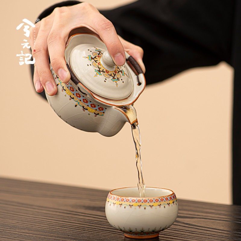 敦煌茶具手抓壶盖碗茶杯泡茶具套组单个高档不烫手汝窑陶瓷茶盖碗