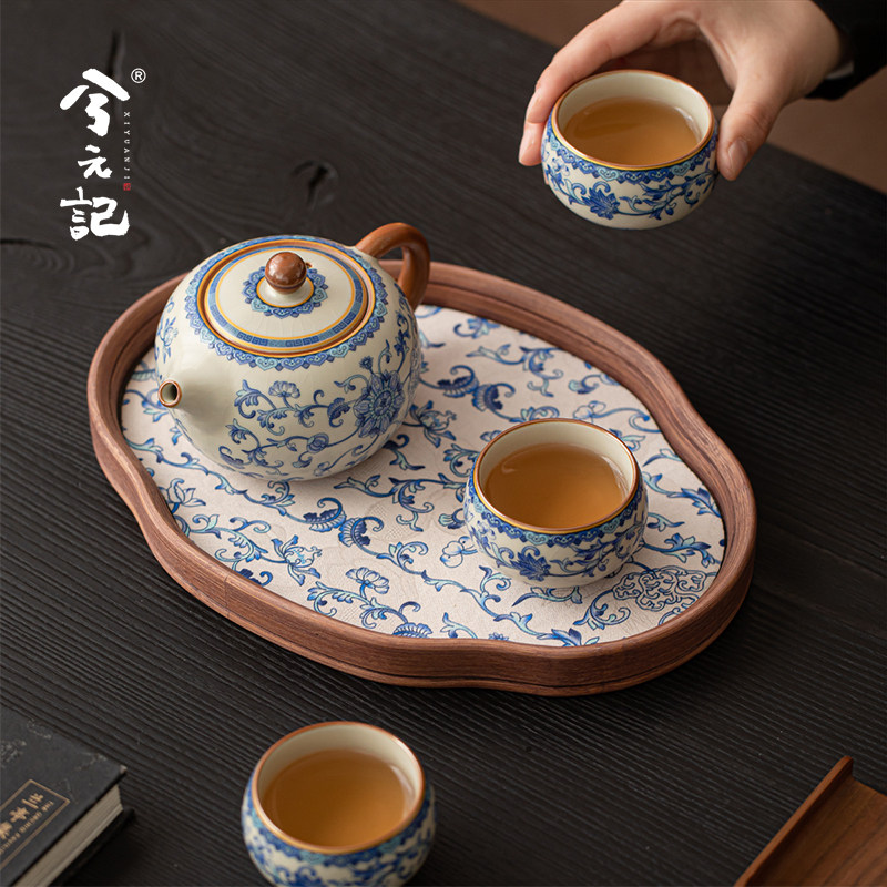 青花汝窑茶具套组家用轻奢高档陶瓷泡茶壶茶杯西施壶中式新年礼物