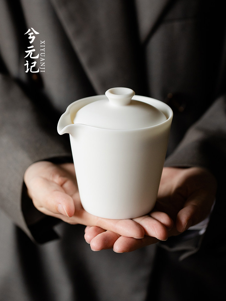 素烧羊脂玉瓷有盖碗茶杯高档陶瓷一人带盖茶壶茶碗功夫茶套装