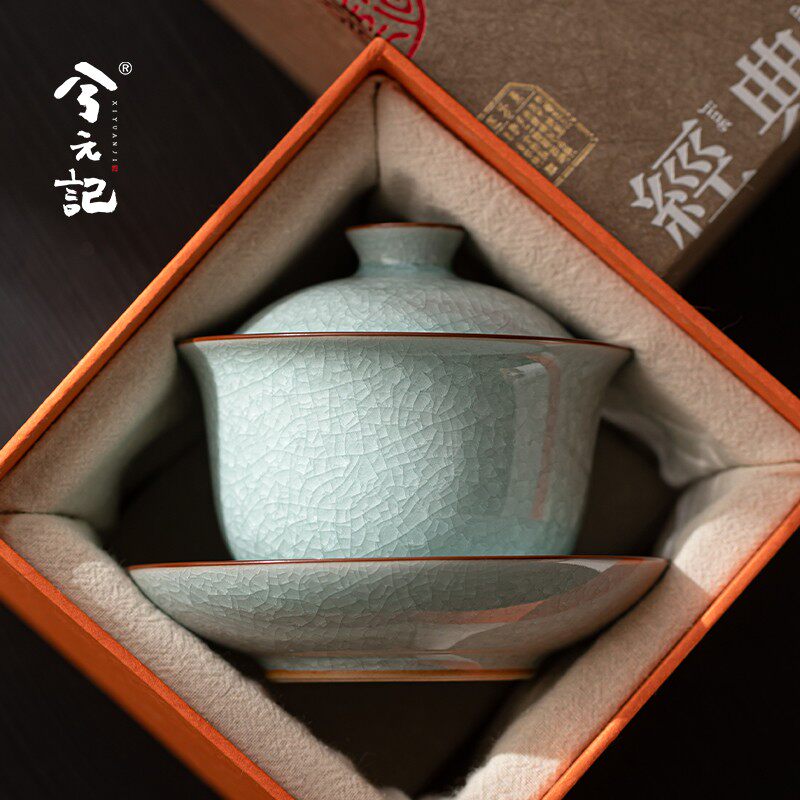 汝窑三才盖碗茶杯单个高档大号泡茶碗带盖子2026新款冰裂茶具套组图片