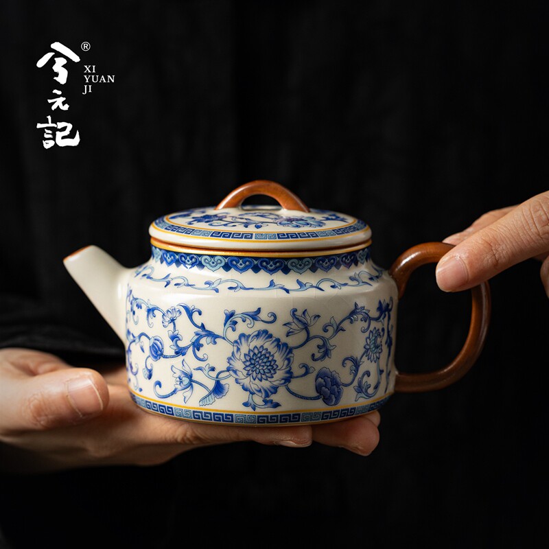 兮元记繁花米黄汝窑泡茶壶汉瓦壶陶瓷家用单个茶壶高档功夫茶具