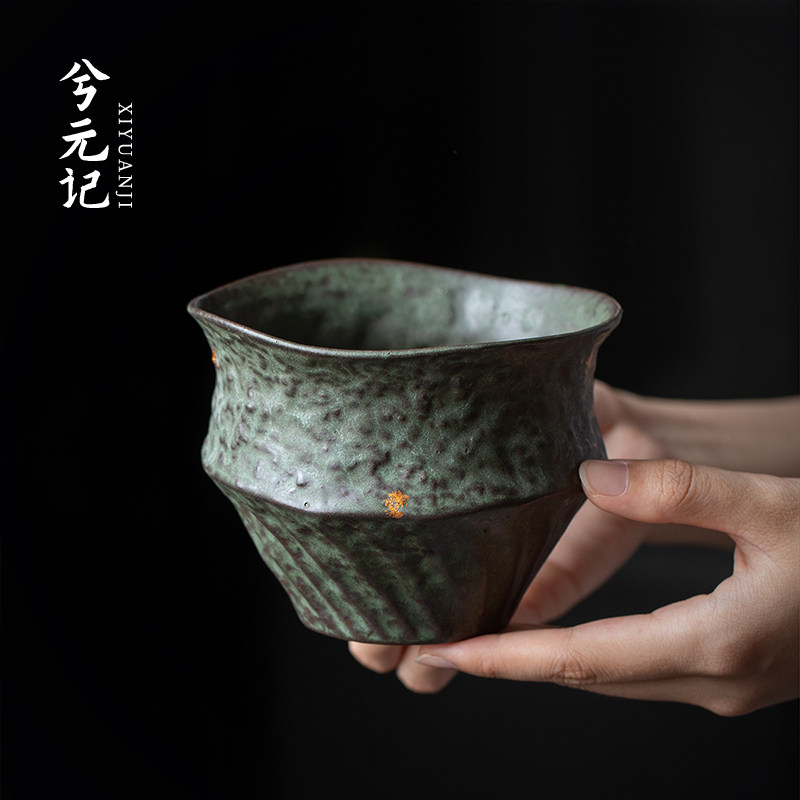 青铜绿点金花边建水茶洗水盂家用茶渣缸茶道配件复古杯洗茶器茶具