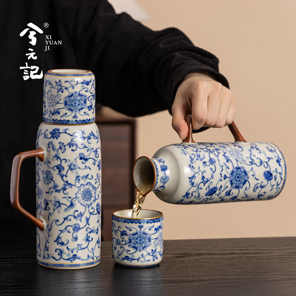 青花汝窑焖泡茶壶陶瓷大容量焖泡保温壶2025新款家用小暖壶传家壶