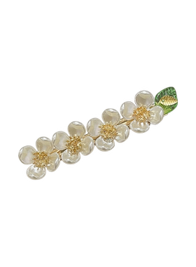 白色花朵发夹侧边夏季前额珍珠