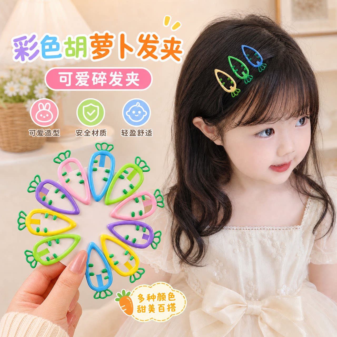 彩色胡萝卜发夹女童bb夹碎发卡