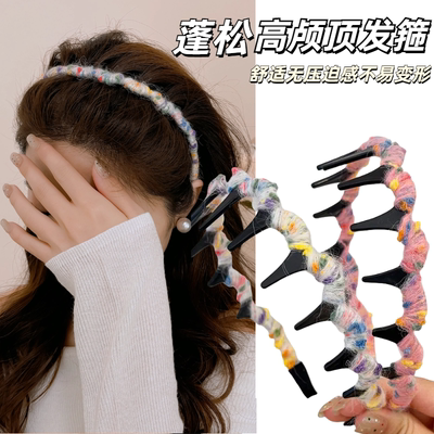 气质毛绒波浪高颅顶发箍女蓬松纹理洗脸压发带齿头箍发卡秋冬发饰