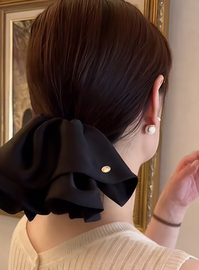 黑色裙摆马尾抓夹女后脑勺半扎发鲨鱼夹高级感气质显发量发夹发卡