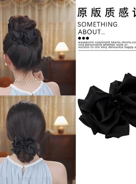 黑色蝴蝶结丸子头抓夹女夏饱满后脑勺发夹盘发鲨鱼夹马尾夹子头饰