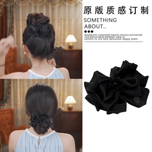 黑色蝴蝶结丸子头抓夹女夏饱满后脑勺发夹盘发鲨鱼夹马尾夹子头饰
