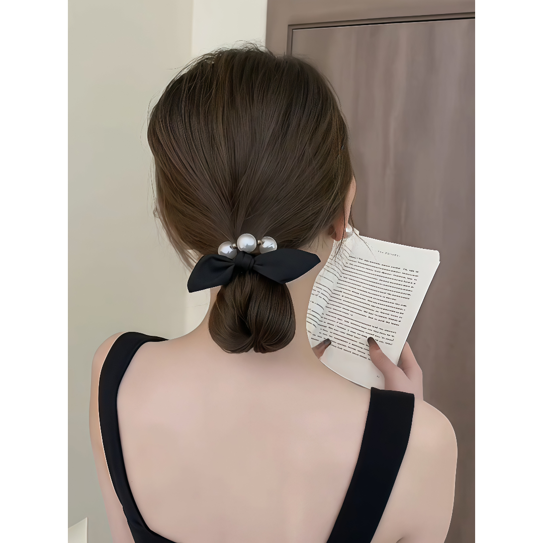 黑色珍珠发绳女夏季蝴蝶结发圈