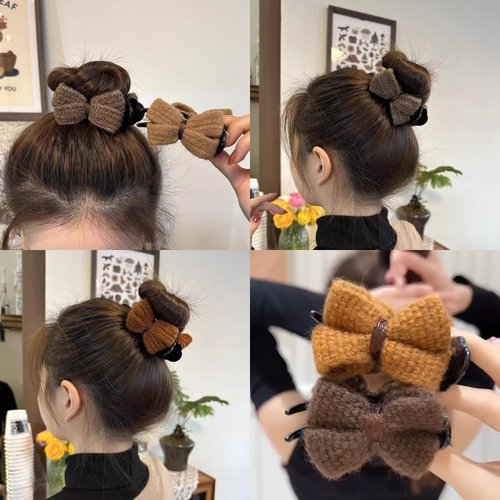 气质高马尾丸子头抓夹女2024新款秋冬针织毛线发夹蝴蝶结头饰发卡