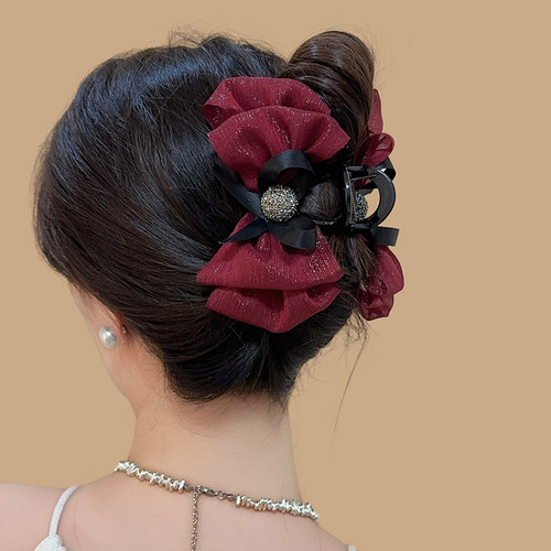 水钻泡泡纱蝴蝶结发夹