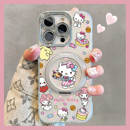 甜心女仆Kitty适用苹果16promax手机壳360旋转支点壳15pro磁吸支架壳iPhone14plus镜头全包13女款16pro保护套