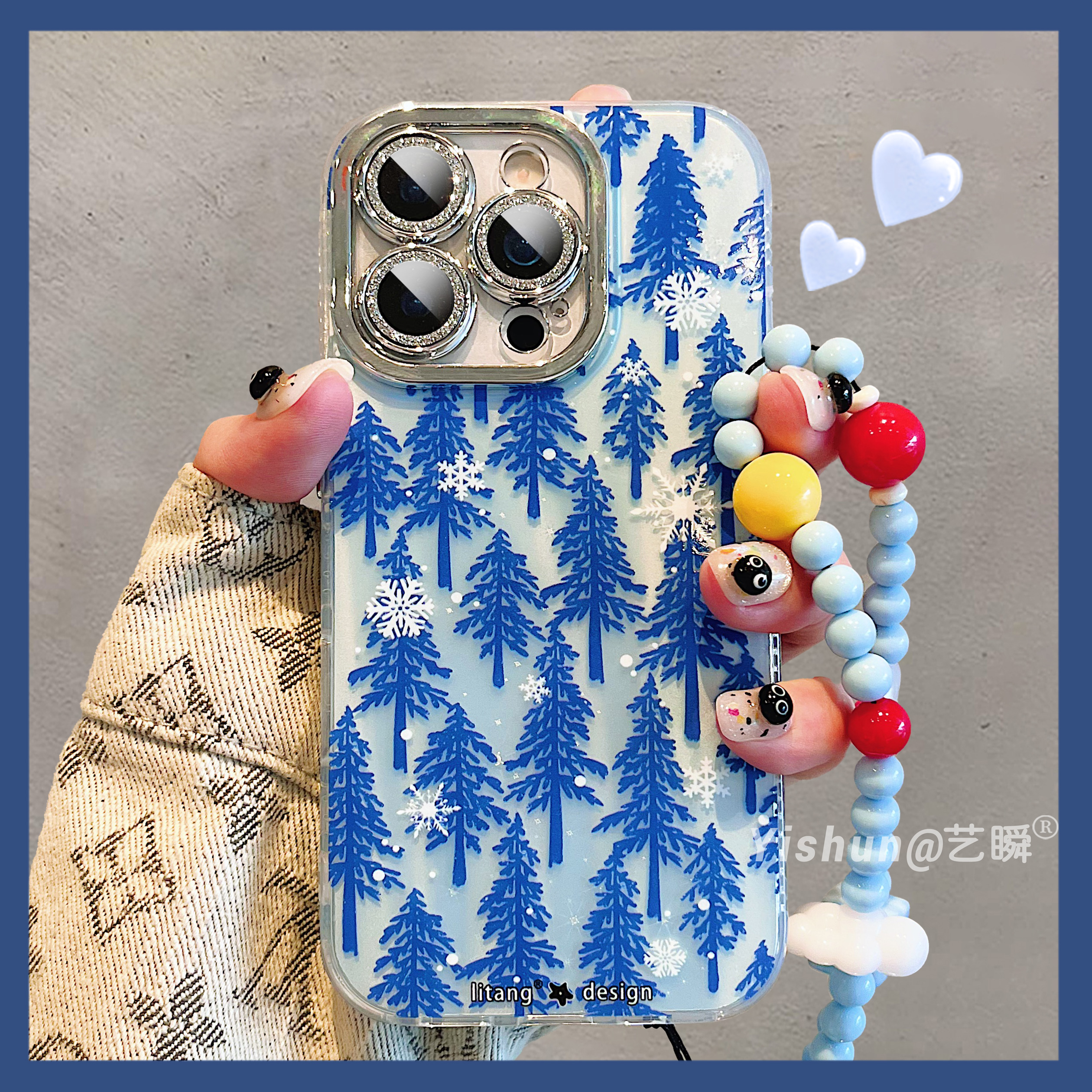 冬日氛围感艺术雪花松树适用iPhone17ProMax手机壳苹果16pro新款15镜头全包ip13双层硅胶14唯美17Air女保护套