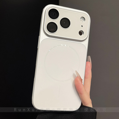 简约ins珍珠白大视窗AG肤感适用苹果17pro手机壳磁吸iPhone17ProMax自带镜头膜16新款ip14磨砂17女款15保护套