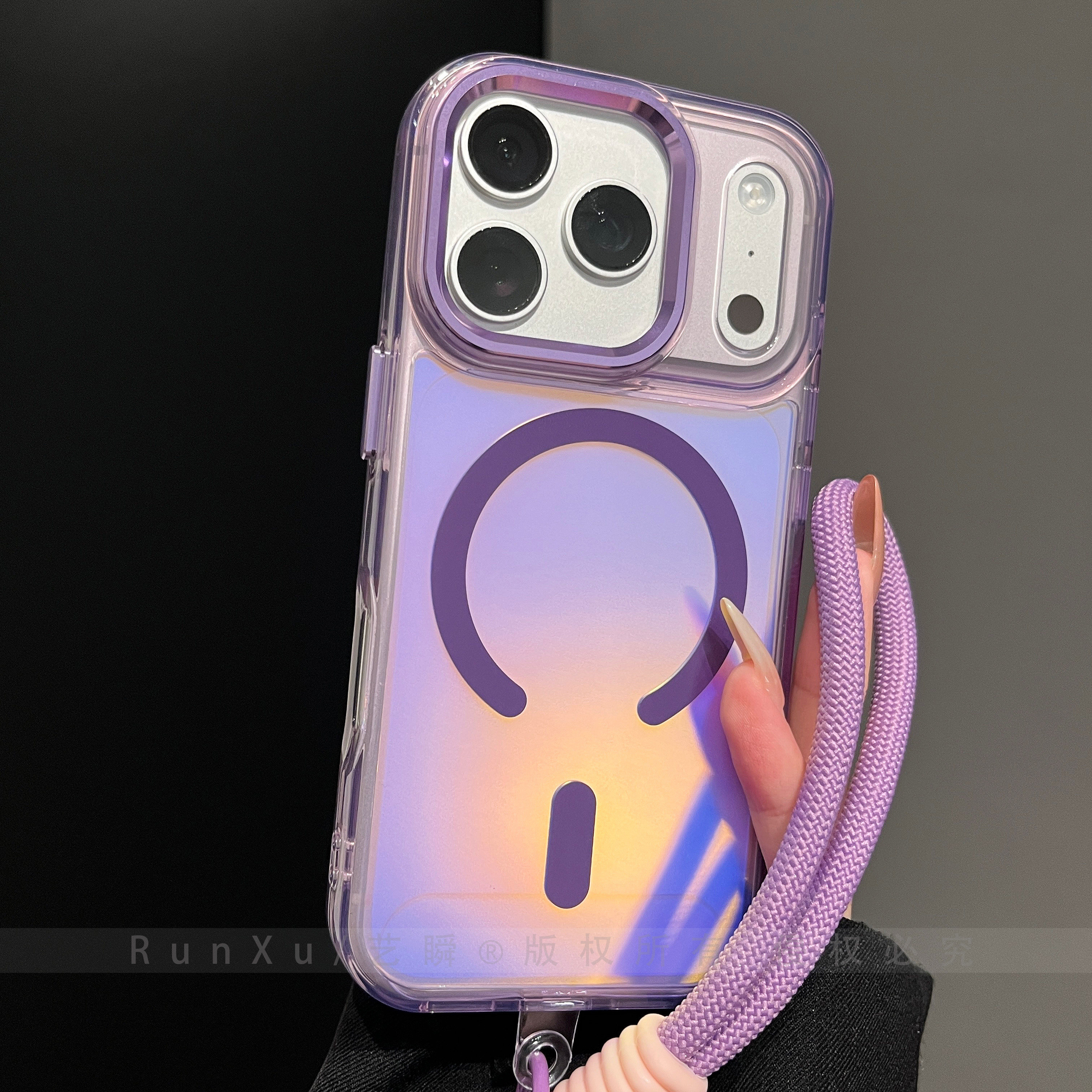 轻奢ins镭射渐变幻影紫适用苹果17ProMax磁吸pro手机壳