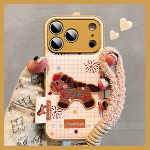 皮质韩系ins风格纹波点刺绣小马适用iPhone17ProMax手机壳苹果16pro新款情侣14精孔全包ip15防摔硅胶17保护套