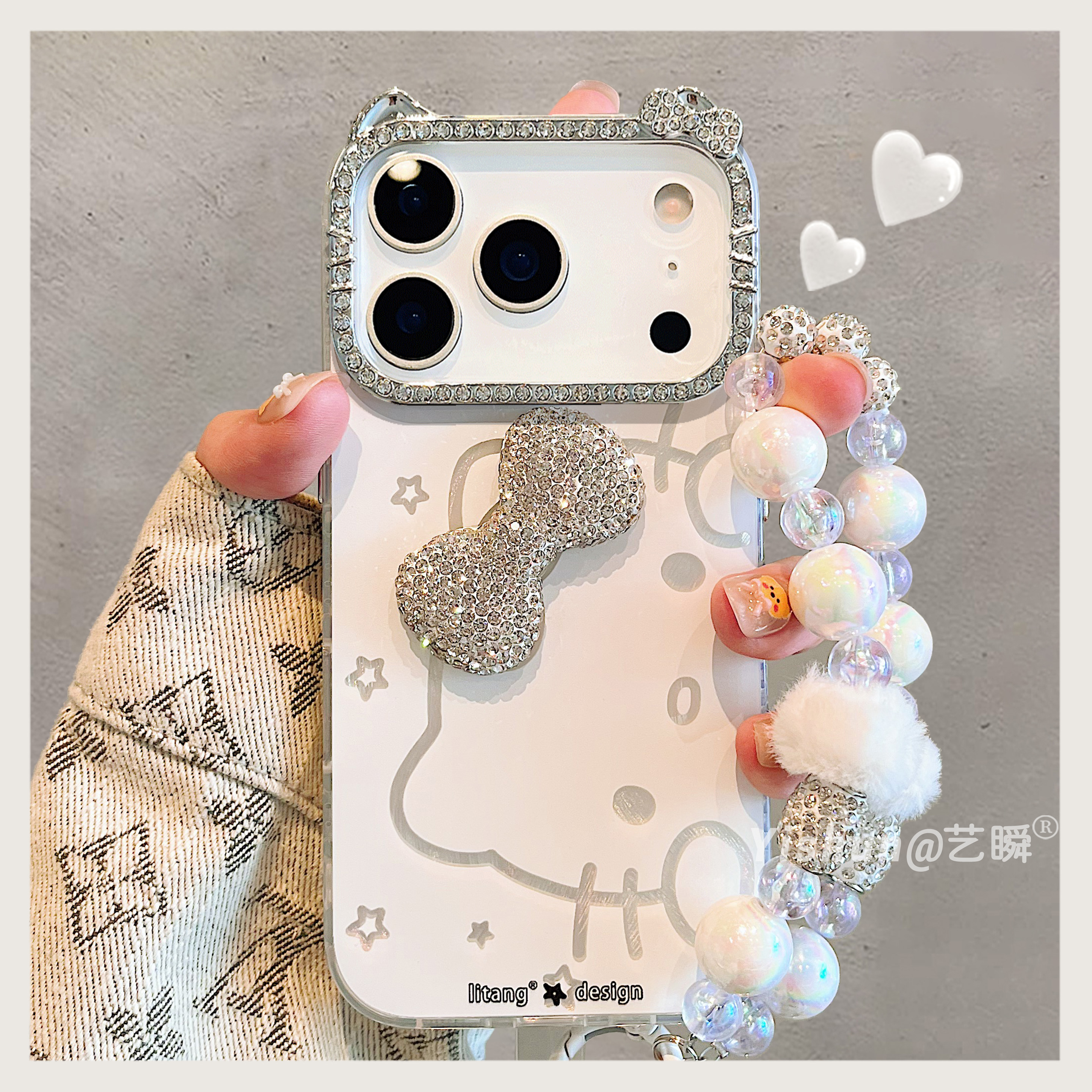 韩系ins风仙女点钻蝴蝶结kt猫适用iPhone17ProMax手机壳苹果16plus新款15硅胶可爱14大孔猫咪钻框17Air保护套