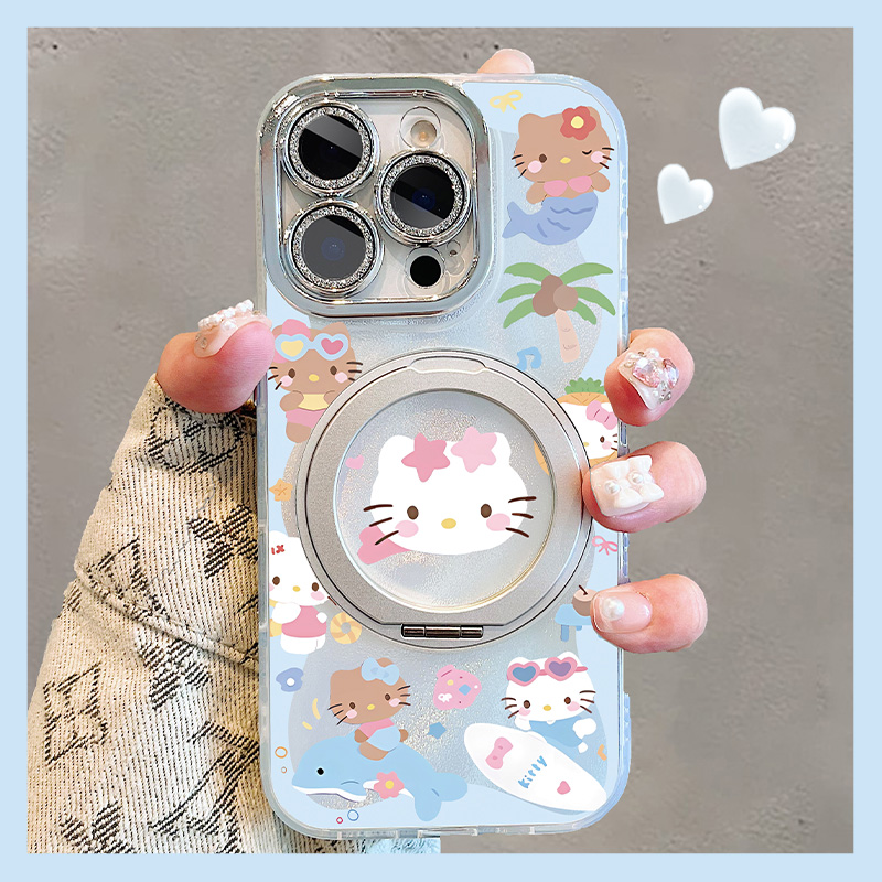 Hello Kitty·沙滩日记适用苹果16promax手机15pro新款支点壳iPhone14plus磁吸支架13女款ip16旋转360保护套