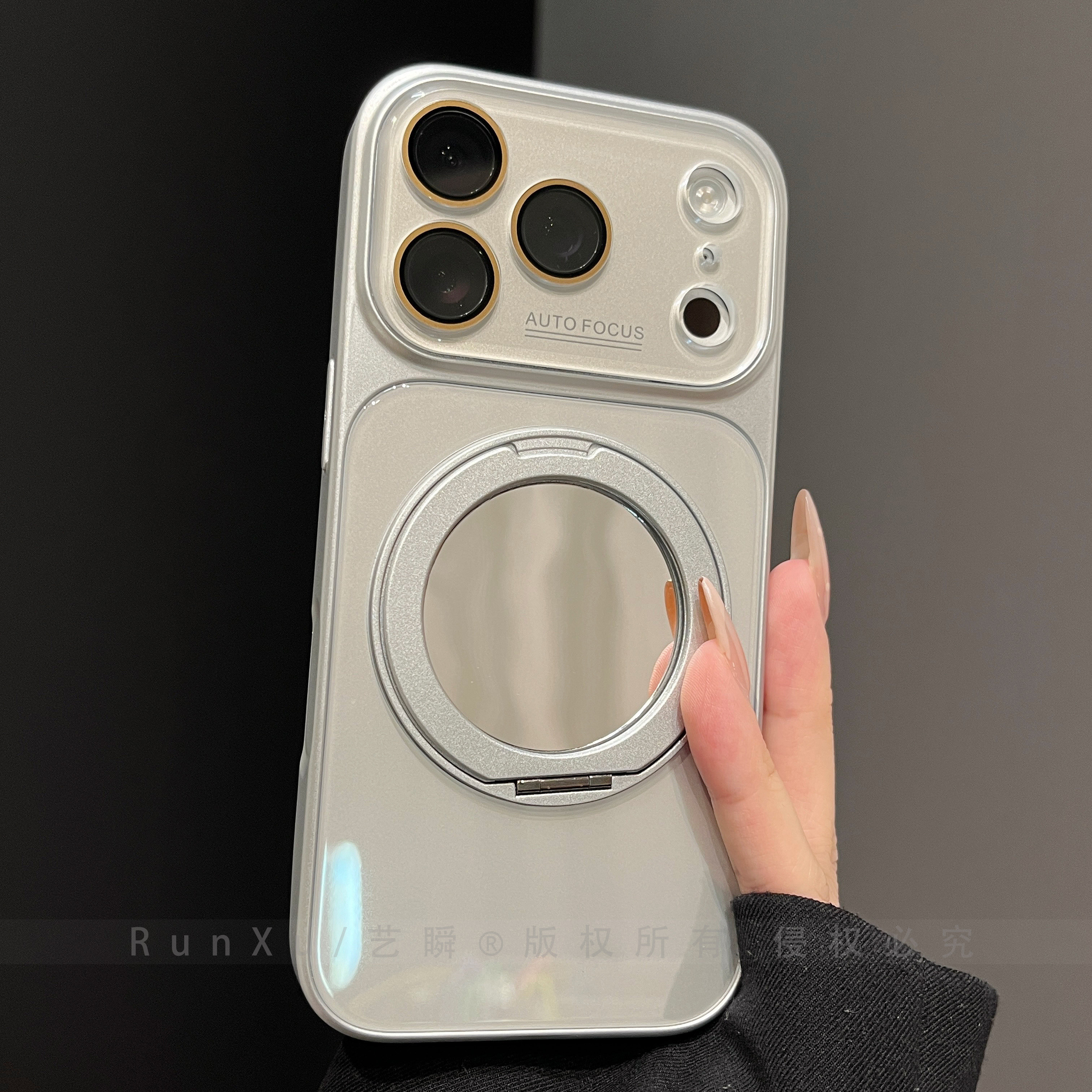 ins液态玻璃镜子支点壳适用苹果18ProMax手机壳17pro新款iPhone16pro女款15pm磁吸支架14/13硅胶软边17保护套图片