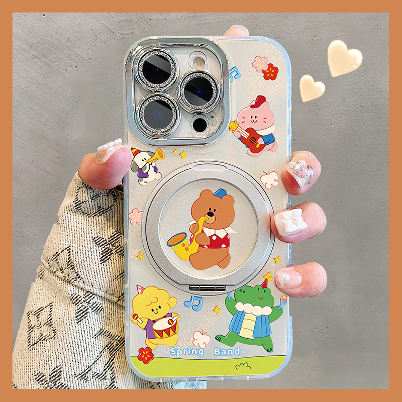 欢乐小动物乐队适用苹果16promax手机壳磁吸支点壳15pro卡通可爱iPhone14plus支架360旋转13女款ip16pm保护套