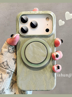 深绿色设计感丝绒纹理肤感适用苹果17ProMax手机壳秋冬新款iPhone16隐形磁吸14同款磁吸支架ip15pm全包保护套