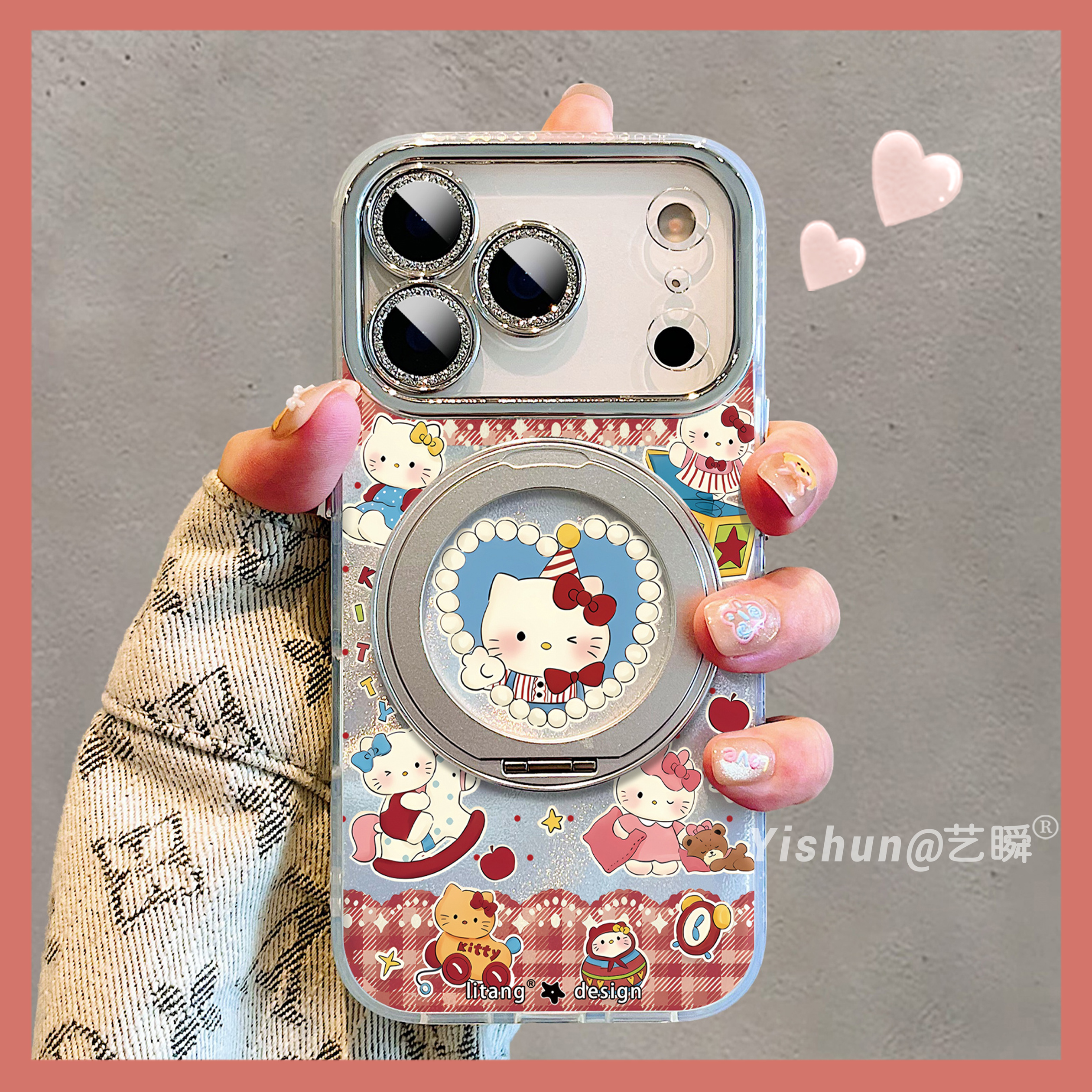 游乐园开业啦·Kitty酱的一日游适用苹果17/17promax手机壳360旋转支架16pro磁吸支点壳iPhone14新款15保护套