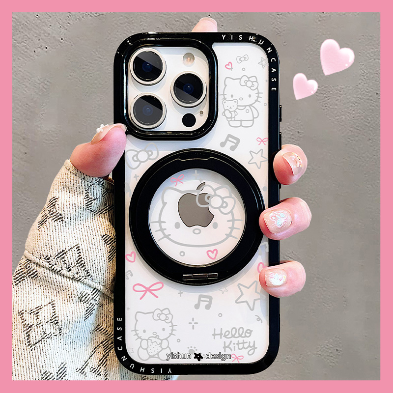隐身模式·Kitty适用苹果16ProMax手机壳新款360旋转磁吸支架iPhone15Pro透明13小众可爱14plus支点壳保护套