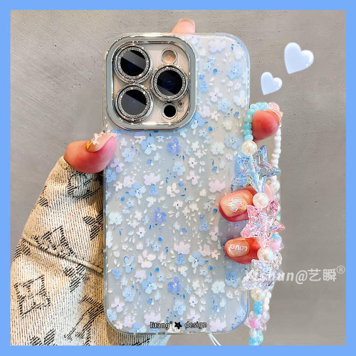 小众清冷系蓝色碎花适用iPhone16ProMax手机壳苹果15pro唯美仙女14plus全包镜头膜13温柔女款17pro硅胶保护套
