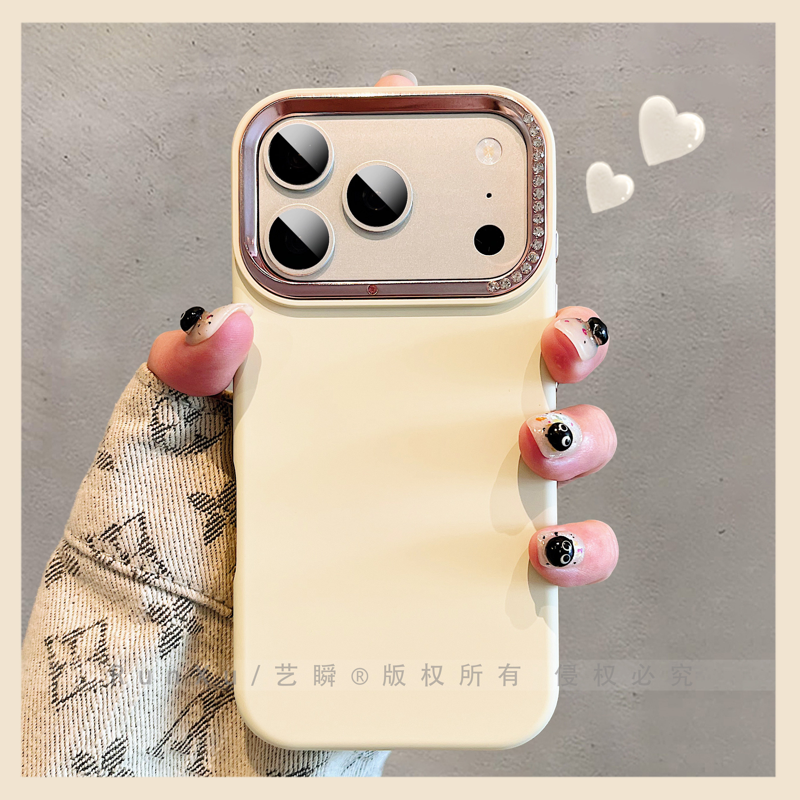 韩系ins风简约古董白闪钻镜框适用iPhone17ProMax手