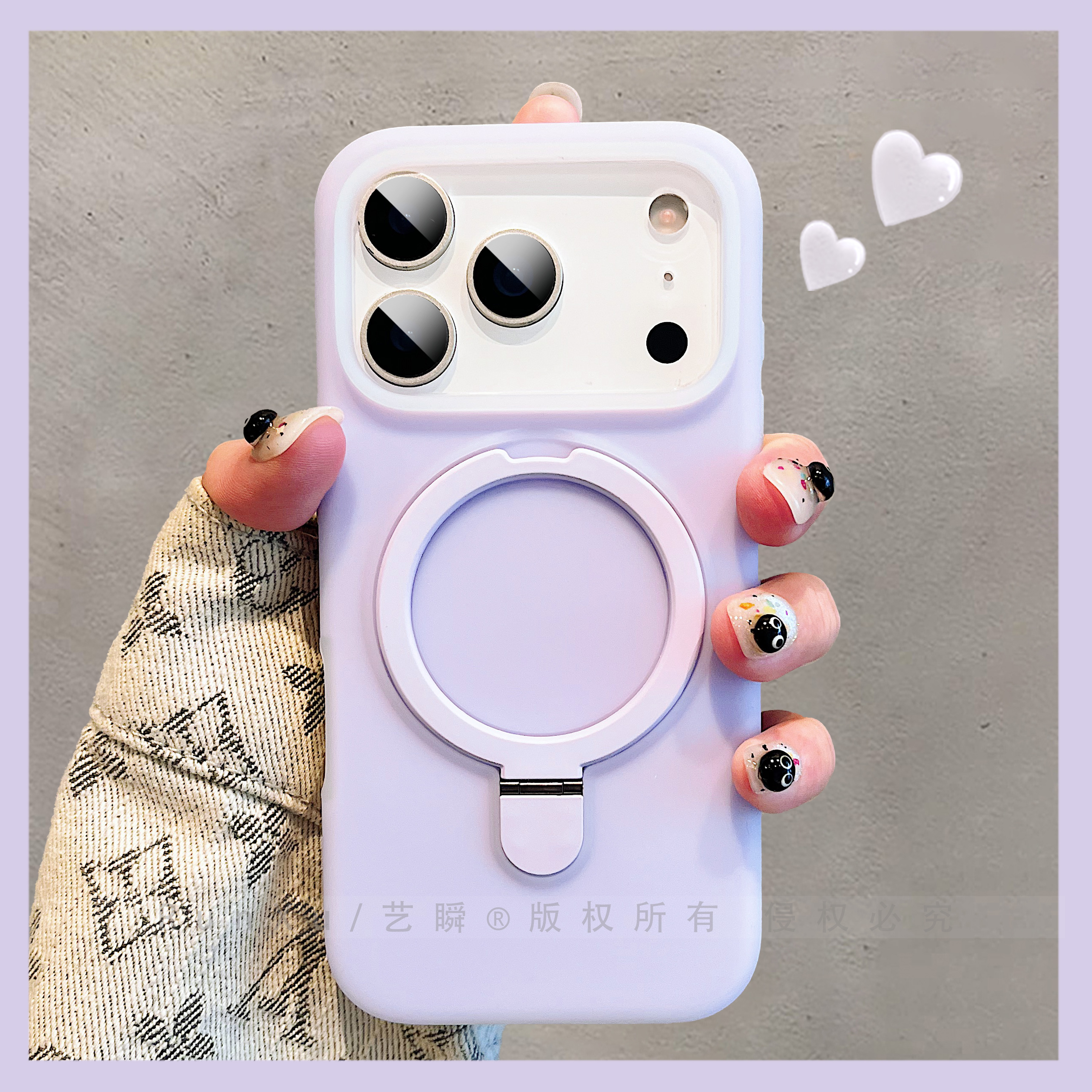 淡紫色果冻液态硅胶壳适用苹果17ProMax手机壳iPhone16pro一体折叠支架14肤感AI按键全包15p新款17按键保护套