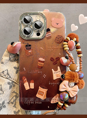 韩系ins风棕色渐变咖啡甜点下午茶适用iPhone17ProMax手机壳15苹果新款ip16pro硅胶15镜头全包13秋冬14保护套