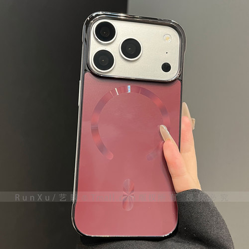 ins轻奢气质新品樱桃红电镀无边框适用苹果17ProMax手机壳iPhone18pro极光CD磁吸16轻薄裸机14男女款15保护套