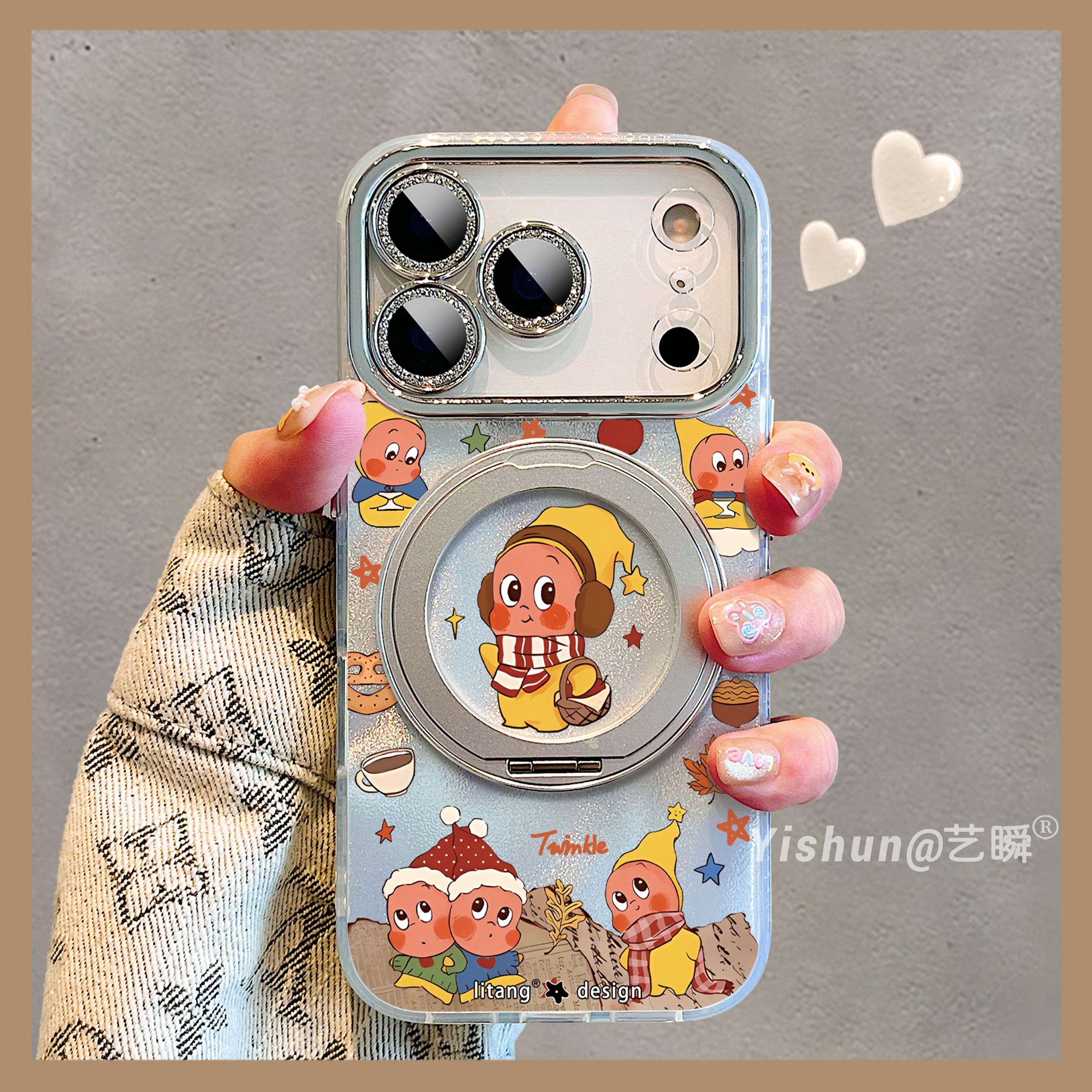 冬日降临·星星人的保暖策略适用苹果17/17promax手机壳360旋转支架16pro磁吸支点壳iPhone14新款15pro保护套