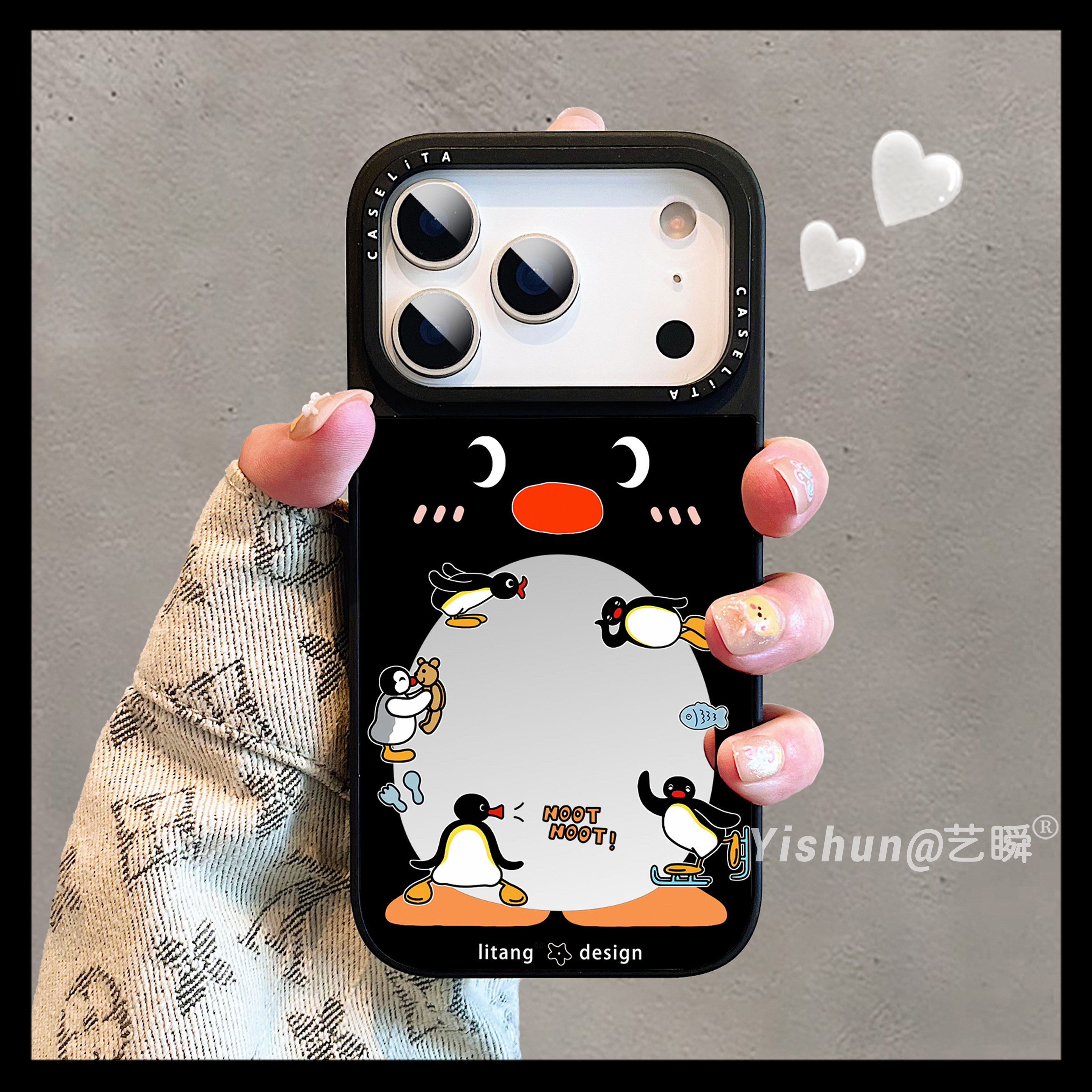 镜面趣味ins卡通可爱腮红玩乐企鹅pingu适用苹果17/16P