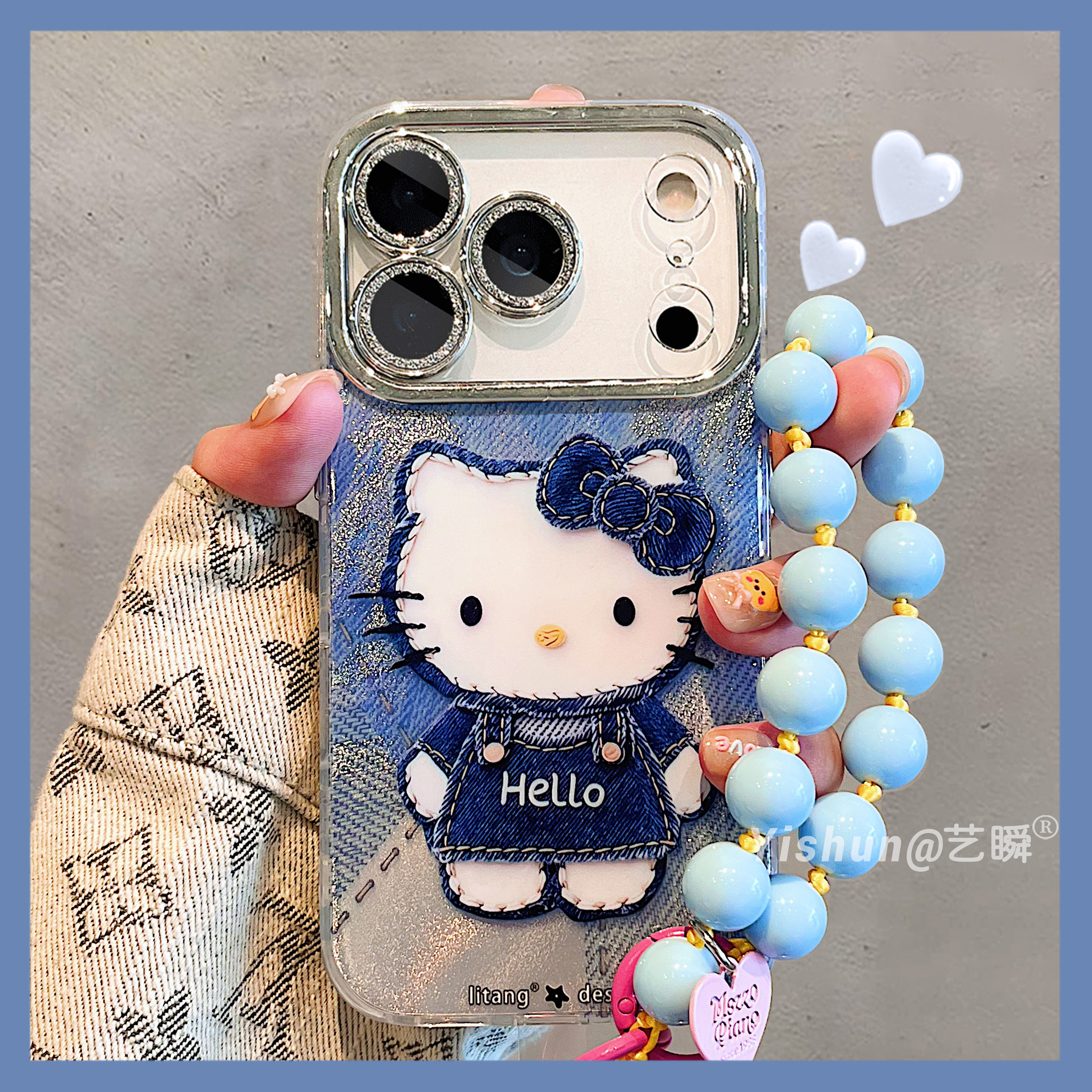 时尚复古韩系牛仔kt猫适用iPhone17ProMax手机壳苹果16pro新款15简约全包镜头13硅胶防摔14高级感Air女保护套