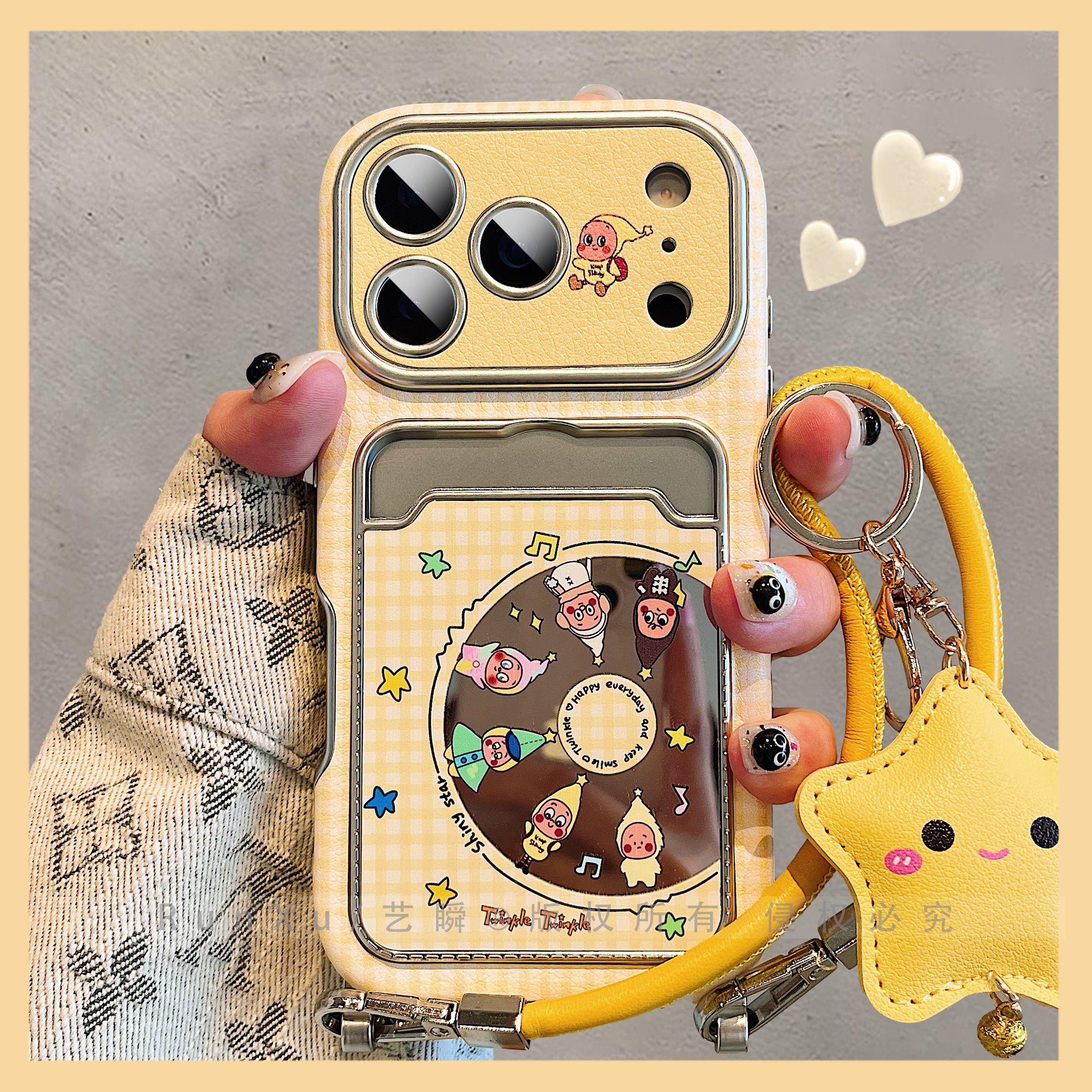 创意趣味星星人插卡包适用iPhone17ProMax手机壳苹果16pro大视窗13全包镜头15pro带挂绳14可爱17pm挂绳保护套