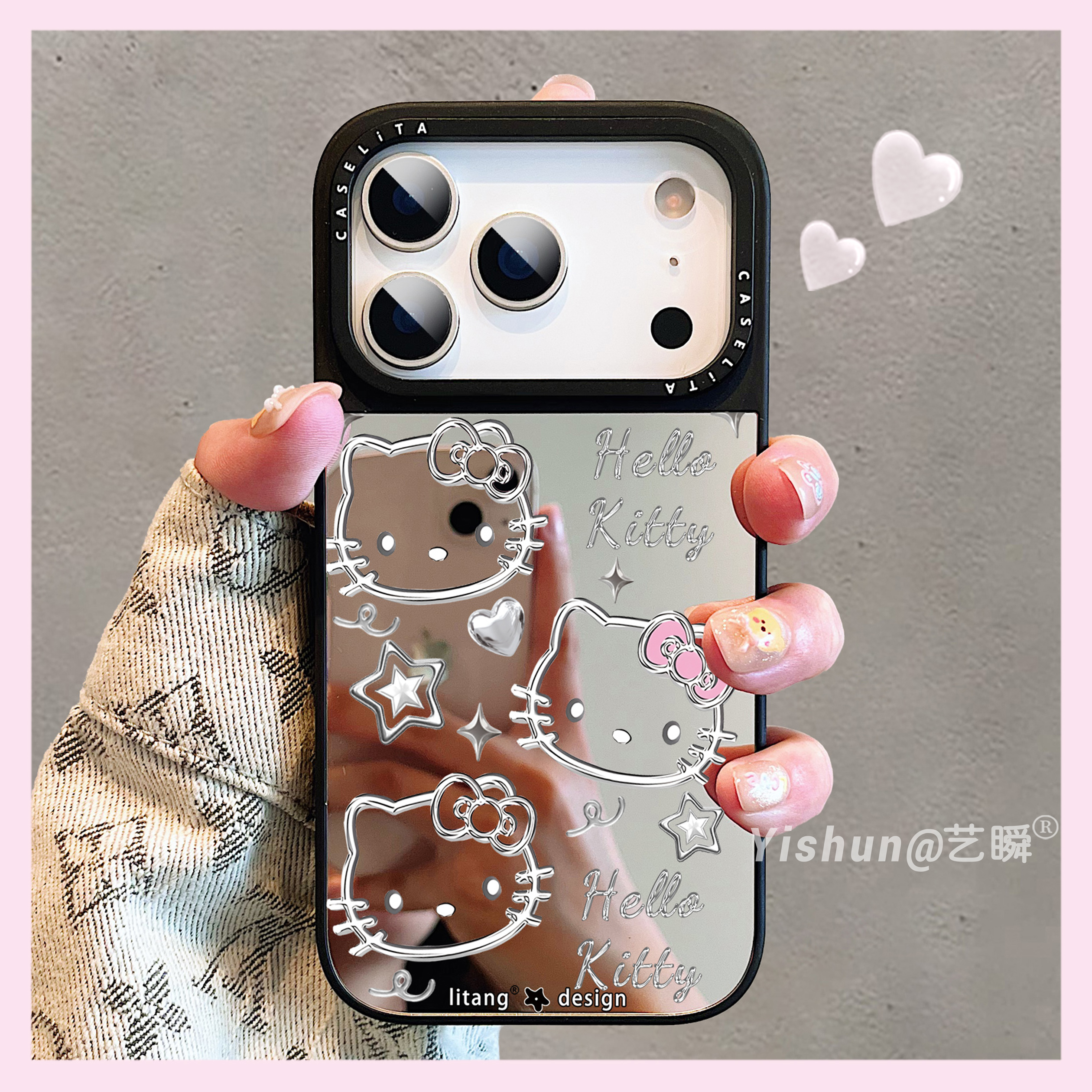 镜面甜妹少女心可爱星星kt猫适用苹果17/16ProMax手机壳iPhone17高级创意15pro补妆镜子14个性13pm女款保护套