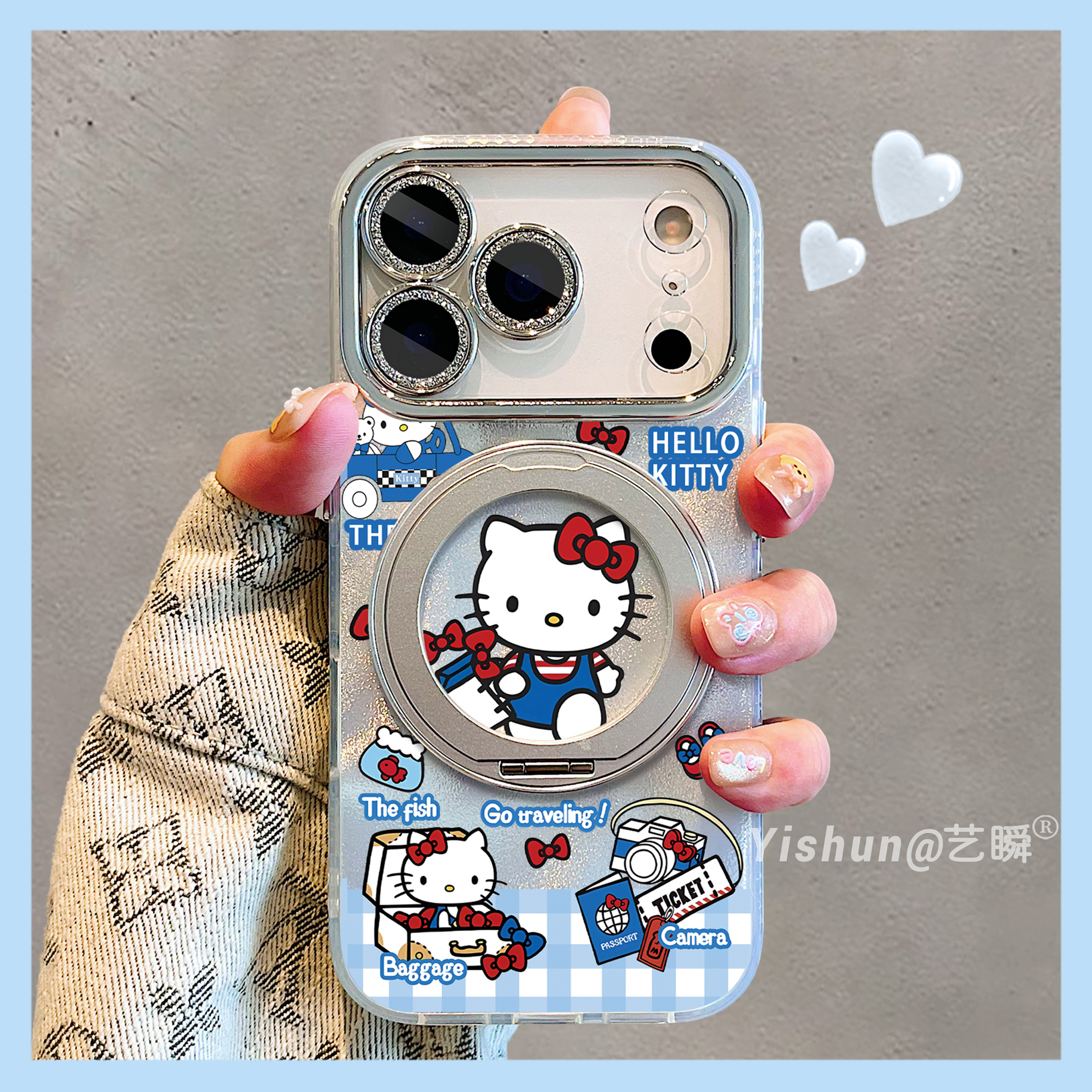 HelloKitty的宝藏·贩卖蓝色适用苹果17/17promax手机壳360旋转支架16pro支点壳iPhone14全包少女15p女保护套