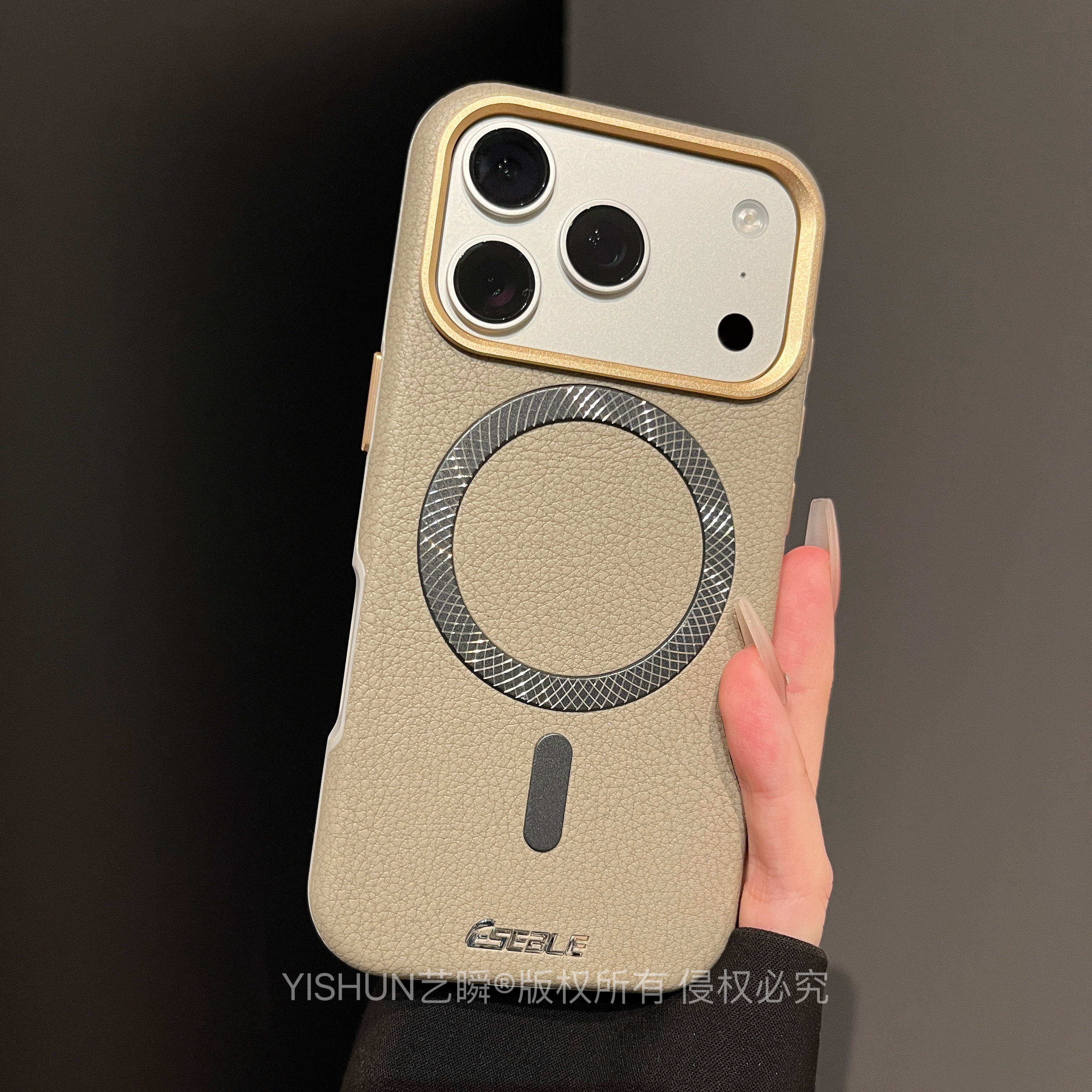 沉稳低调极简灰强力磁吸皮质荔枝纹适用iPhone17ProMax手机壳苹果16简约时尚13金属镜框ip15独立按键14保护套,3C数码配件,手机保护套/壳,淘宝优惠券,粉丝福利购,淘宝优惠卷