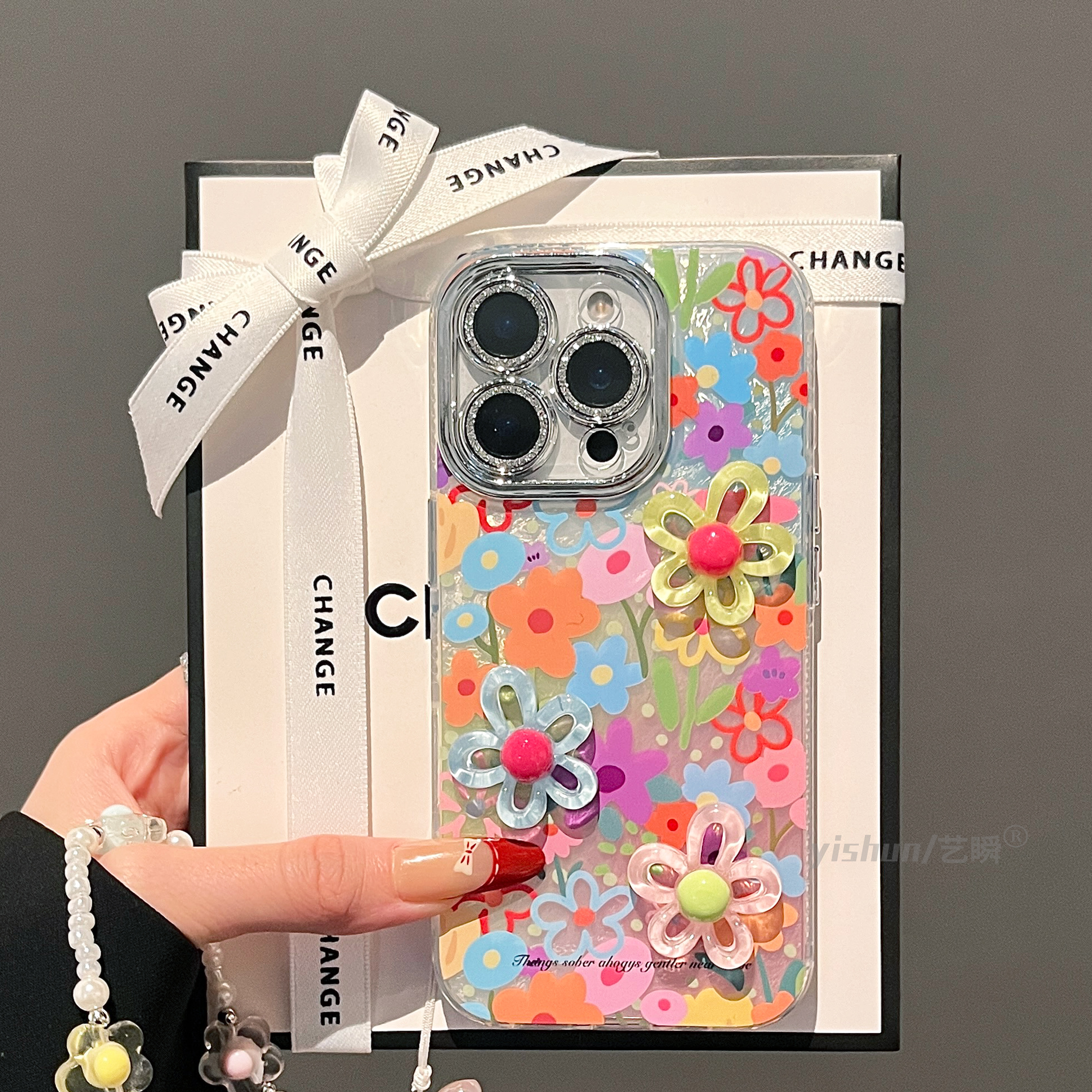 原创ins风彩色涂鸦立体花朵苹果16ProMax手机壳新款iPhone17pro个性小众14plus创意女款15pro硅胶软13保护套