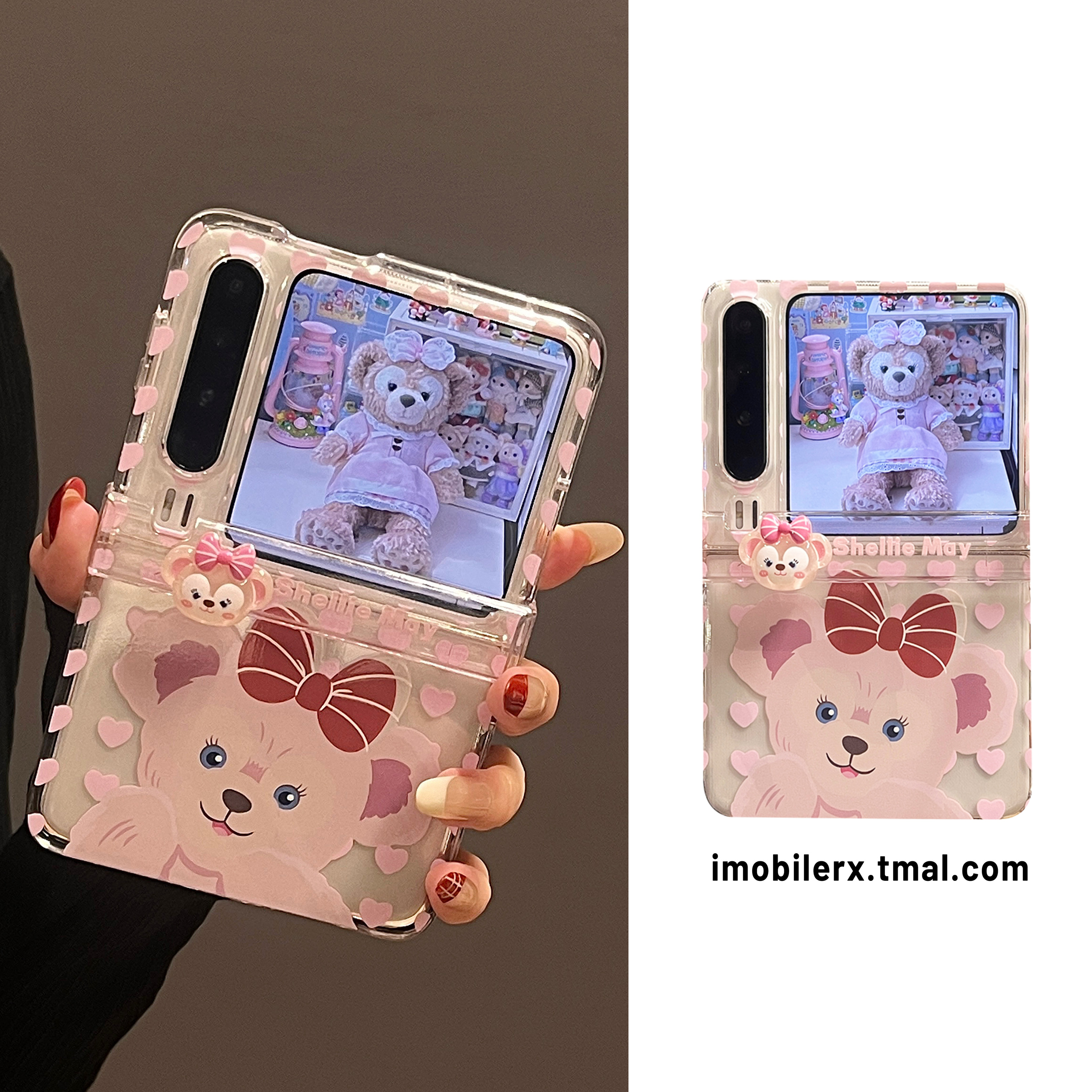 小众可爱粉爱心雪莉玫适用华为PuraX折叠屏手机壳p50pocket2卡通novaFlip中轴保护三星Zflip654挂绳荣耀VFlip