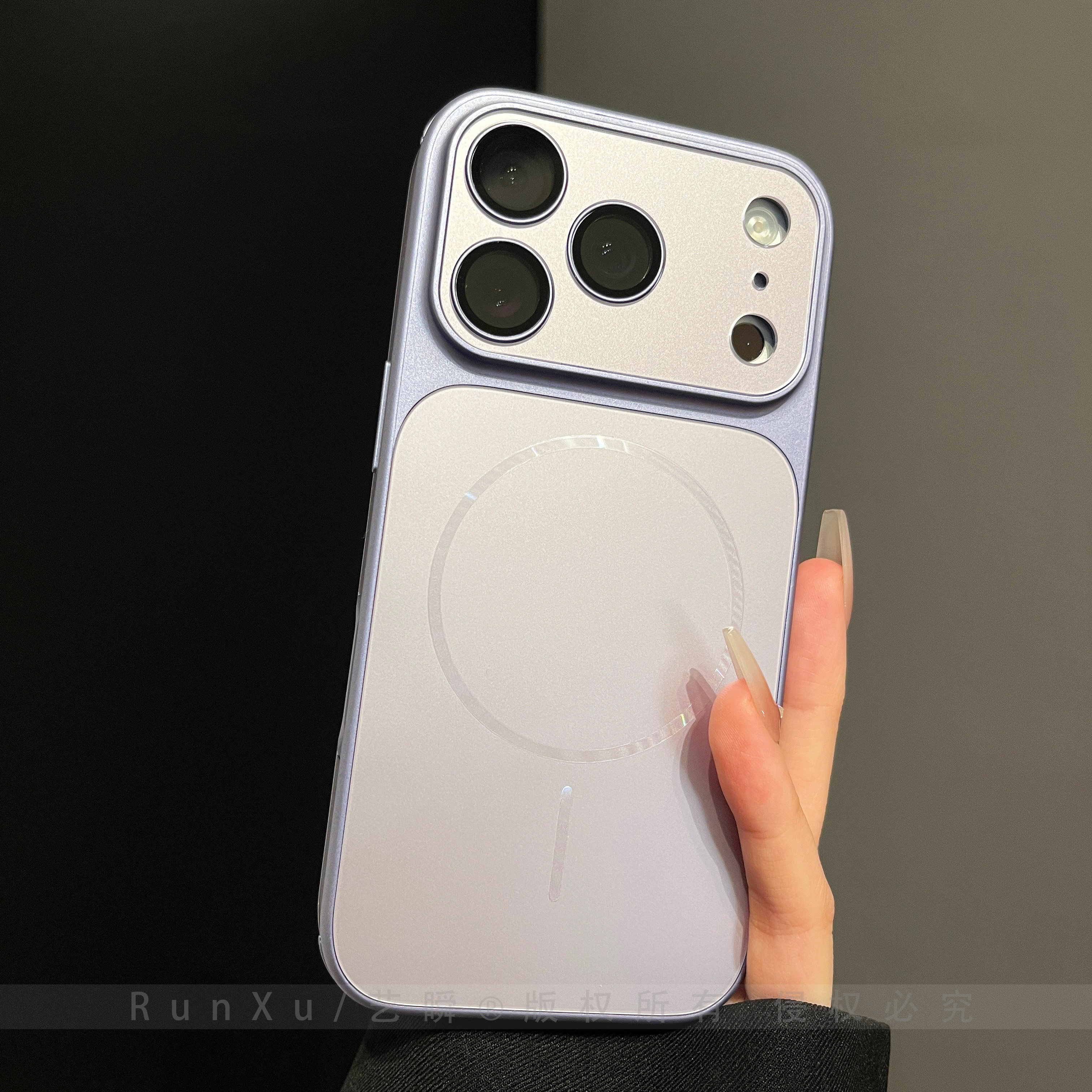 暗夜紫AG磨砂肤感秒变大视窗自带镜头膜适用iPhone17ProMax手机壳强力磁吸苹果16新款15女ip14全包17pm保护套